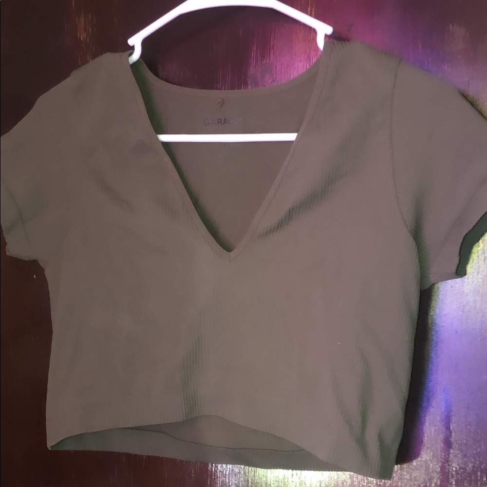 Green Ribbed Crop Top